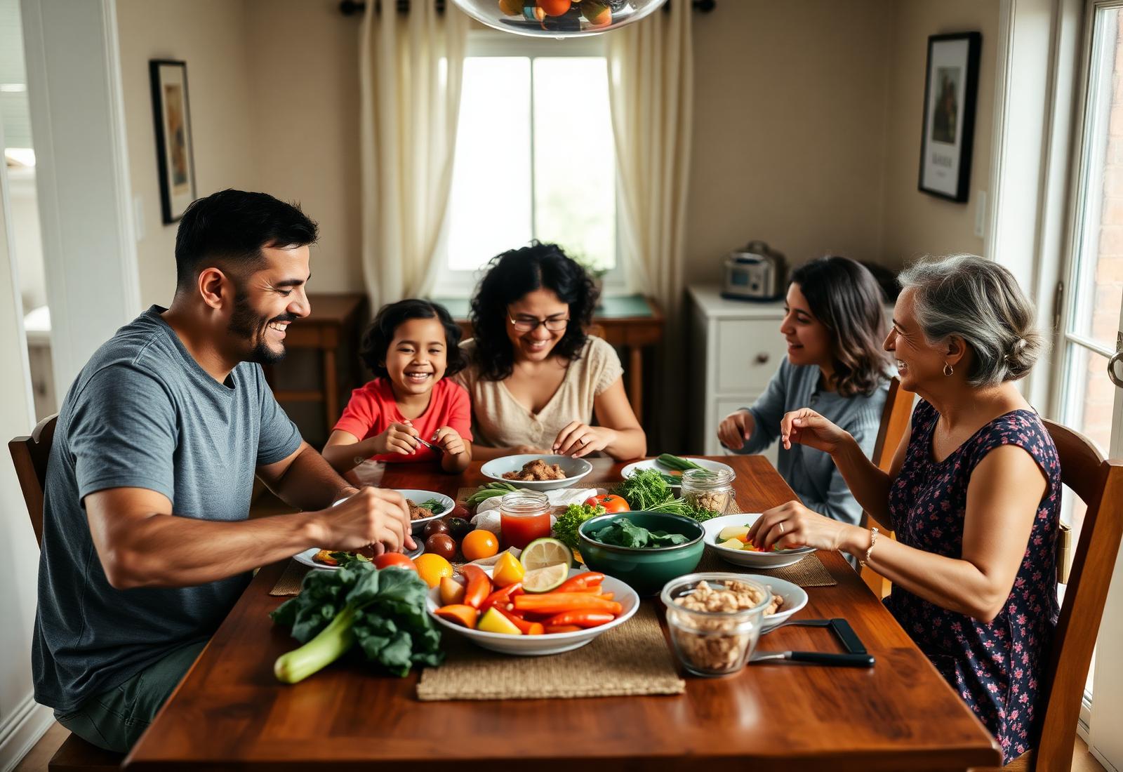 Familia compartiendo una comida saludable